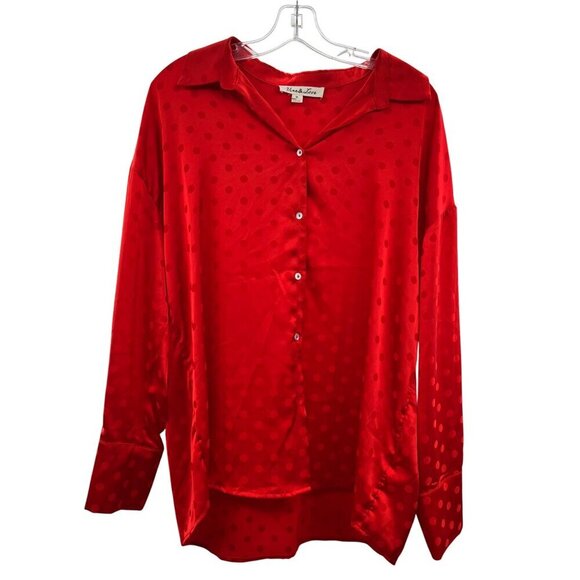 Vine & Love Women's Button Up Long Sleeve Polka Dot Top Red Size Medium - Picture 1 of 9